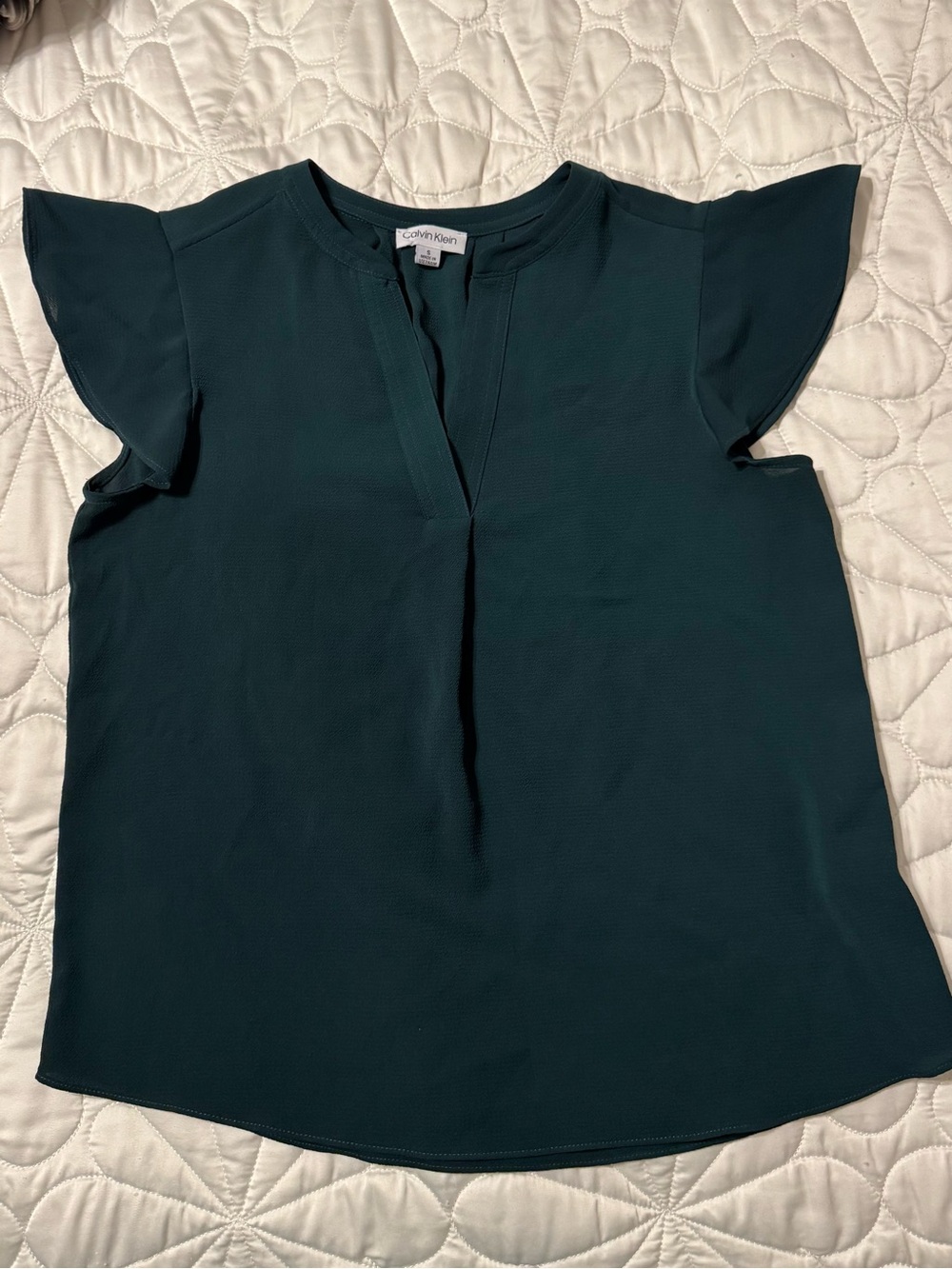 Calvin Klein Dark Teal Flutter Sleeve Blouse